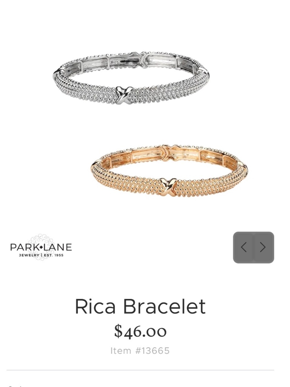 Park Lane Rica Gold or Silver